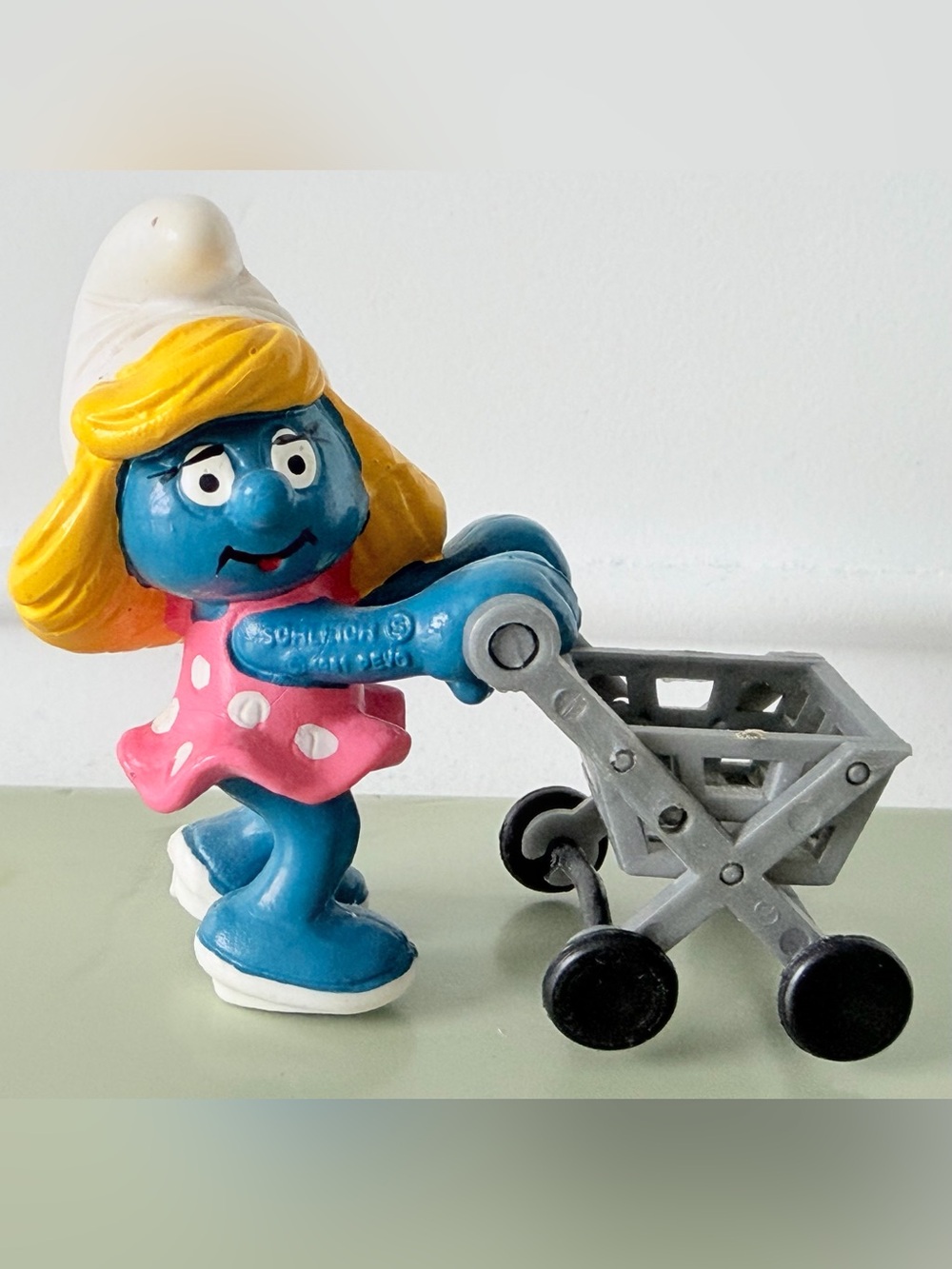Vintage Smurf Figure, Super Smurf, Smurfette Shopping Cart